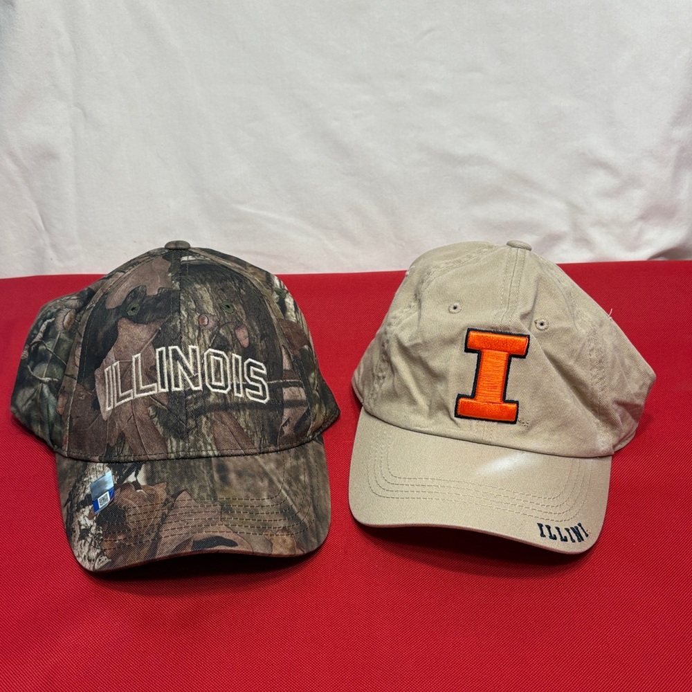 Illinois Camouflage and Beige Logo Baseball Caps Adjustable lot of 2